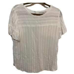 LOFT white striped blouse with ruffled sleeves